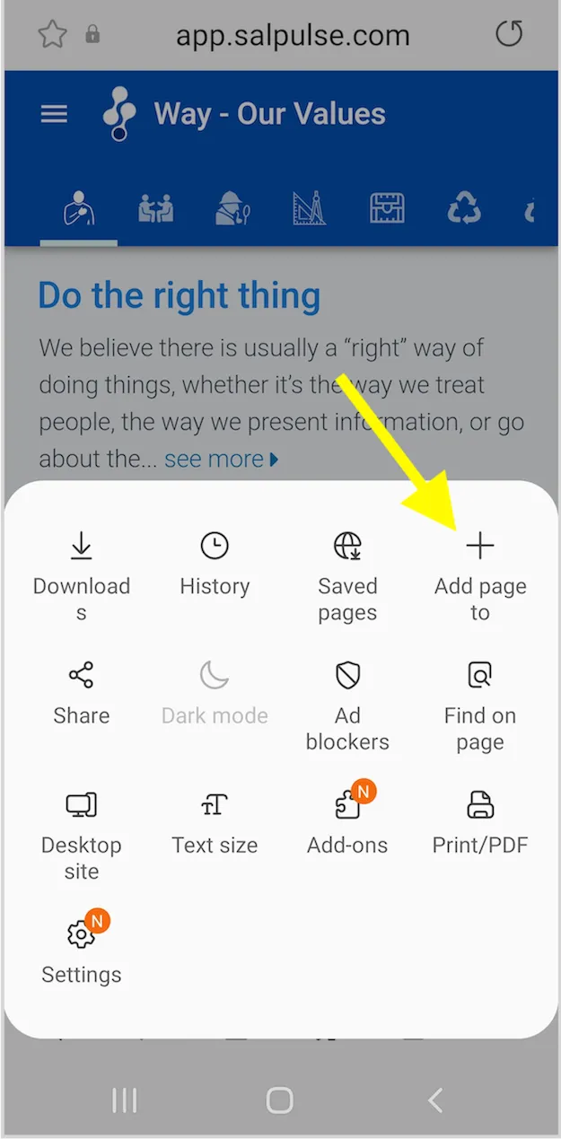 Step 2 to putting a Salpulse icon on your android phone's home screen