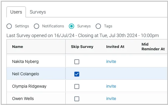 Skipping an employee during a Salpulse culture survey