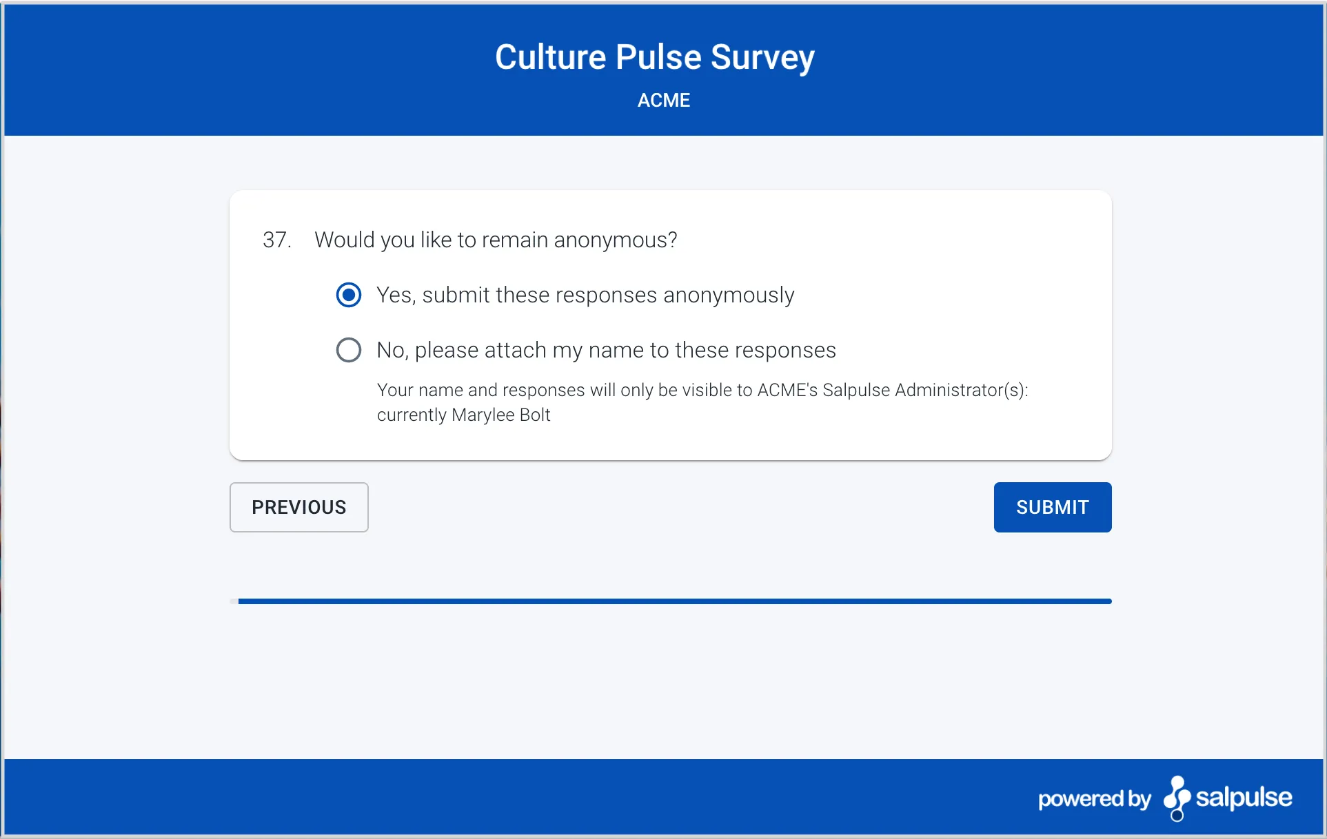 Submitting Salpulse culture survey results anonymously