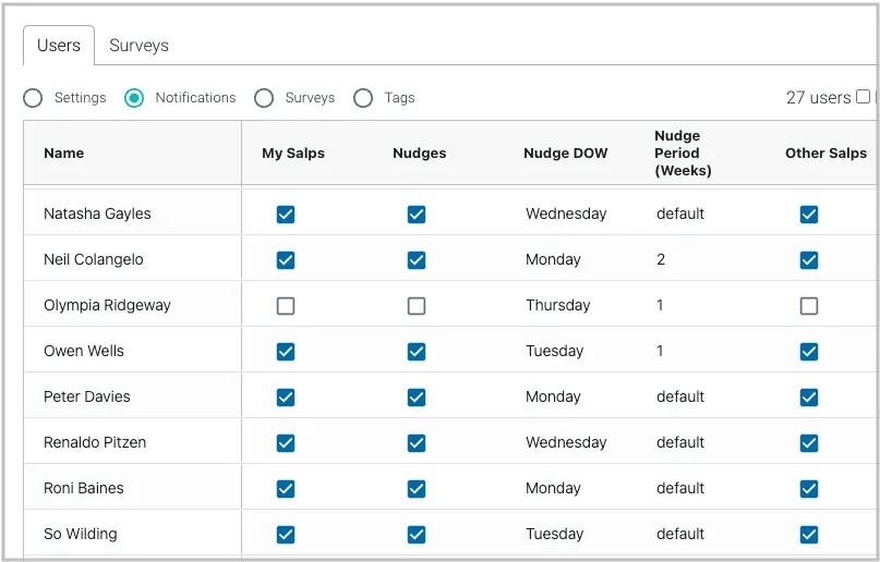 Notifications tab in Salpulse settings