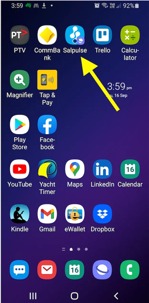 Step 6 to putting a Salpulse icon on your android phone's home screen