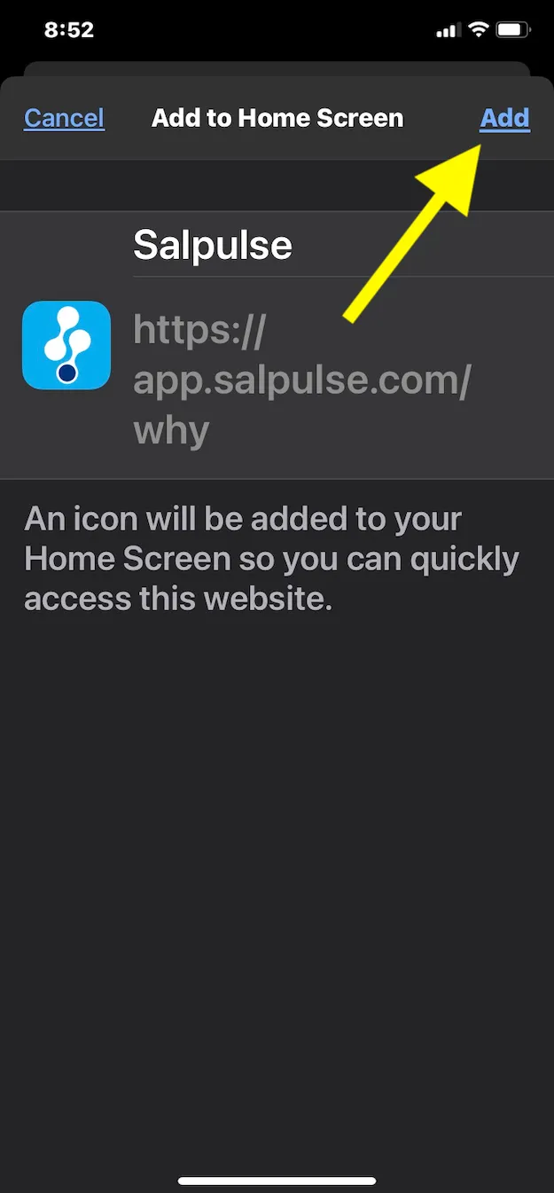 Step 3 to putting a Salpulse icon on your iphone's home screen