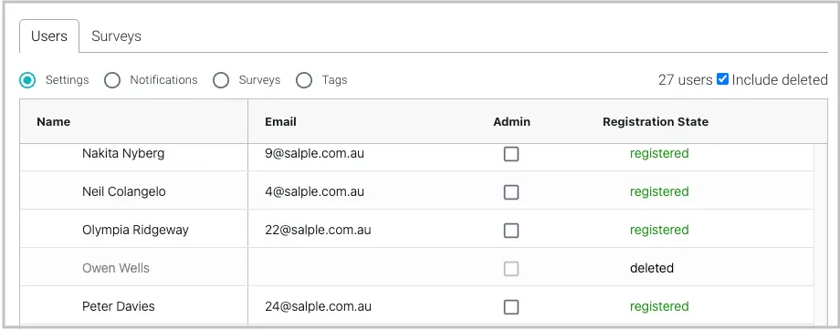 Recover a deleted user in Salpulse Recover a deleted user in Salpulse