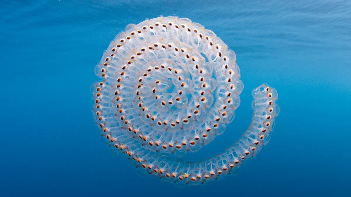 A colony of Sea Salps, living its purpose