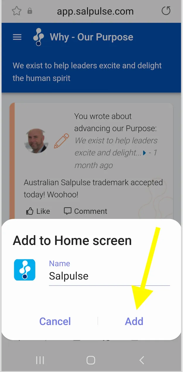 Step 4 to putting a Salpulse icon on your android phone's home screen