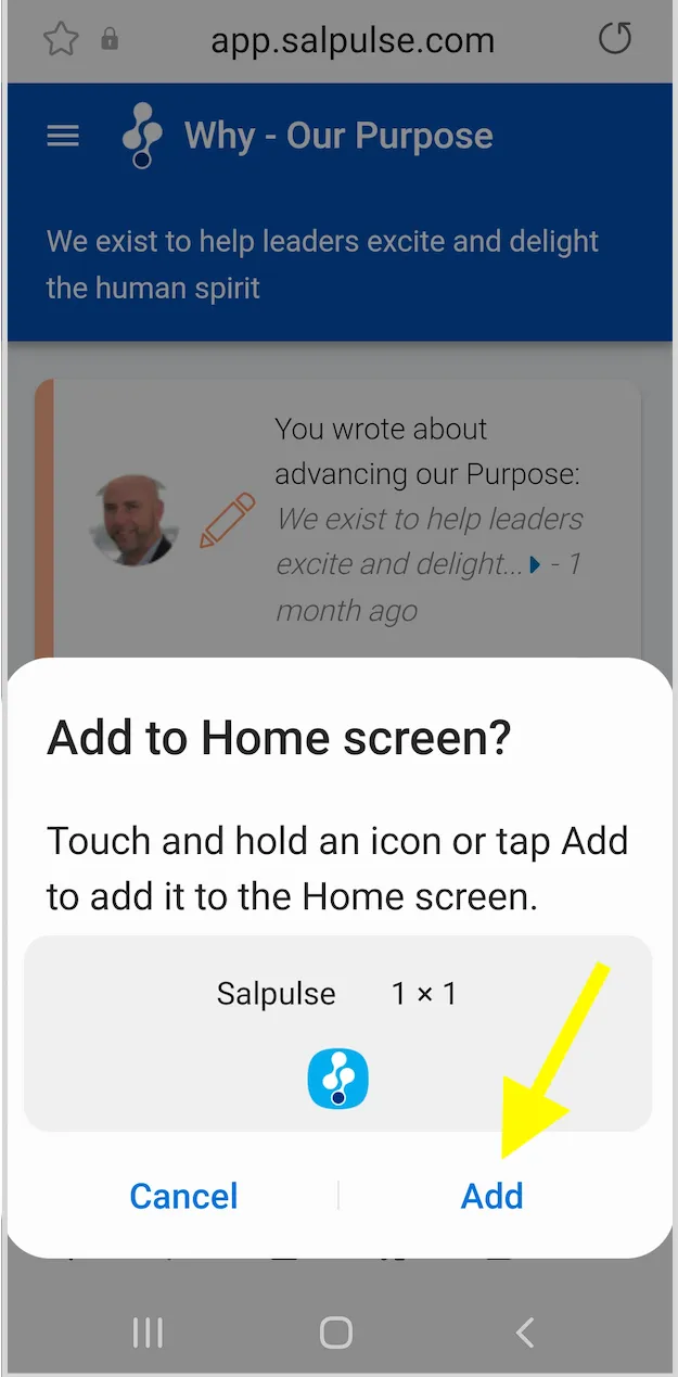 Step 5 to putting a Salpulse icon on your android phone's home screen