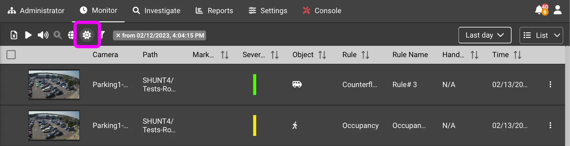 Monitor list in low-contrast mode