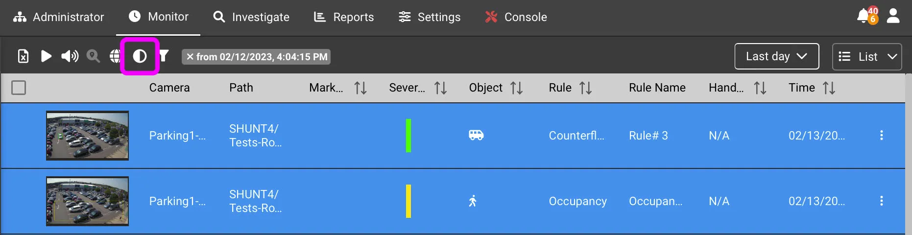 Monitor list in high-contrast mode