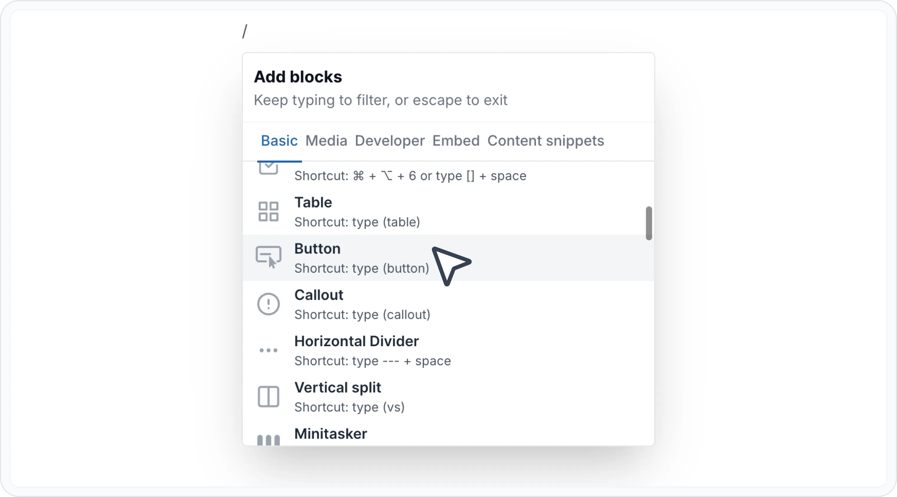 Adding a button block Adding a button block