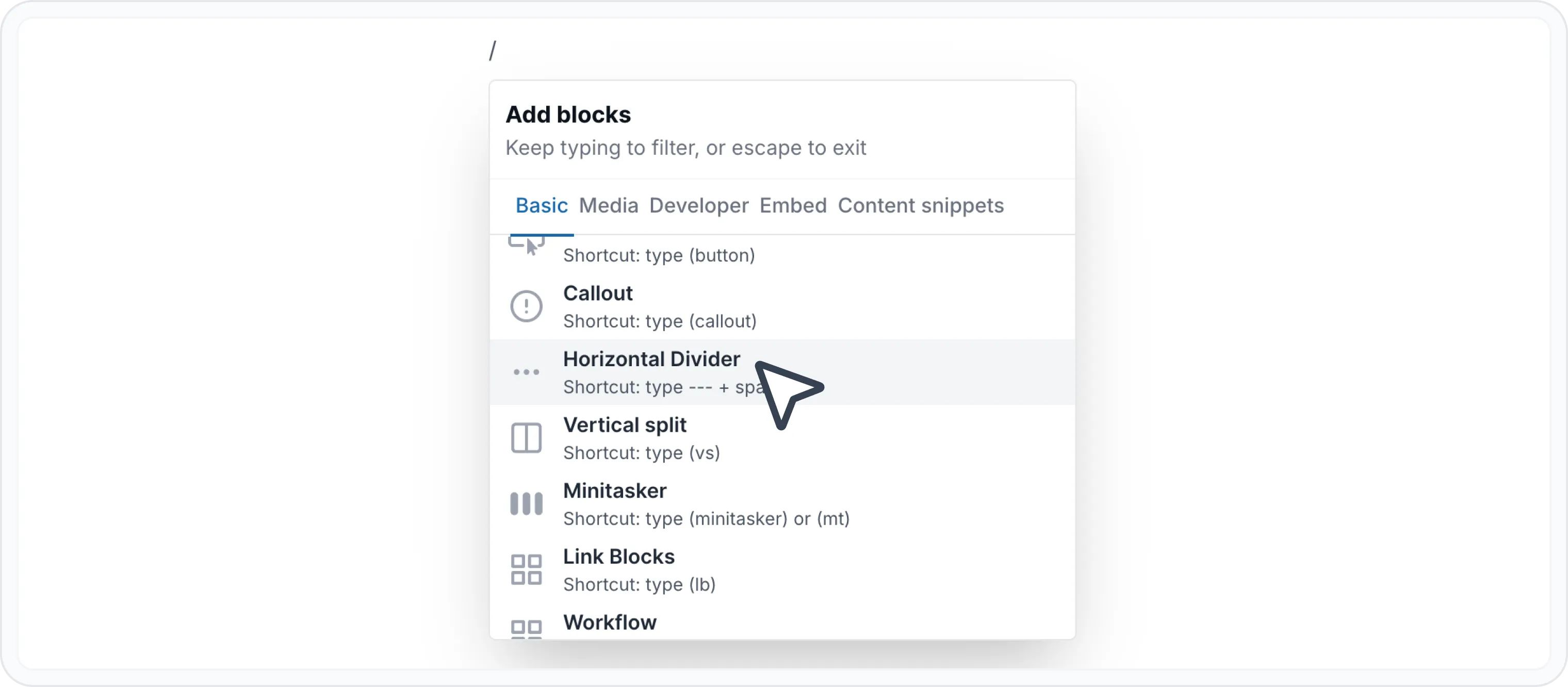 Add Horizontal Divider block Add Horizontal Divider block