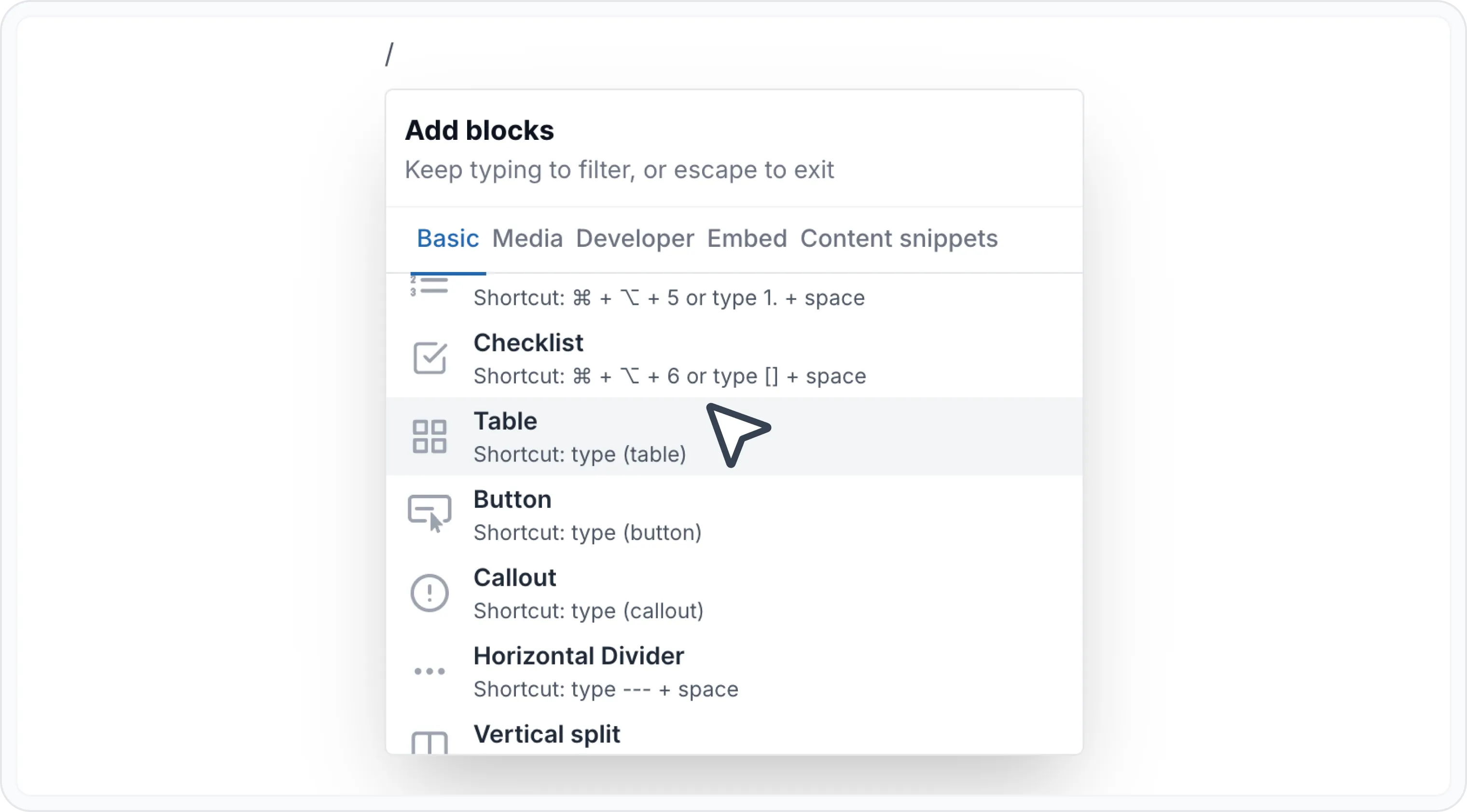 Add a table block Add a table block