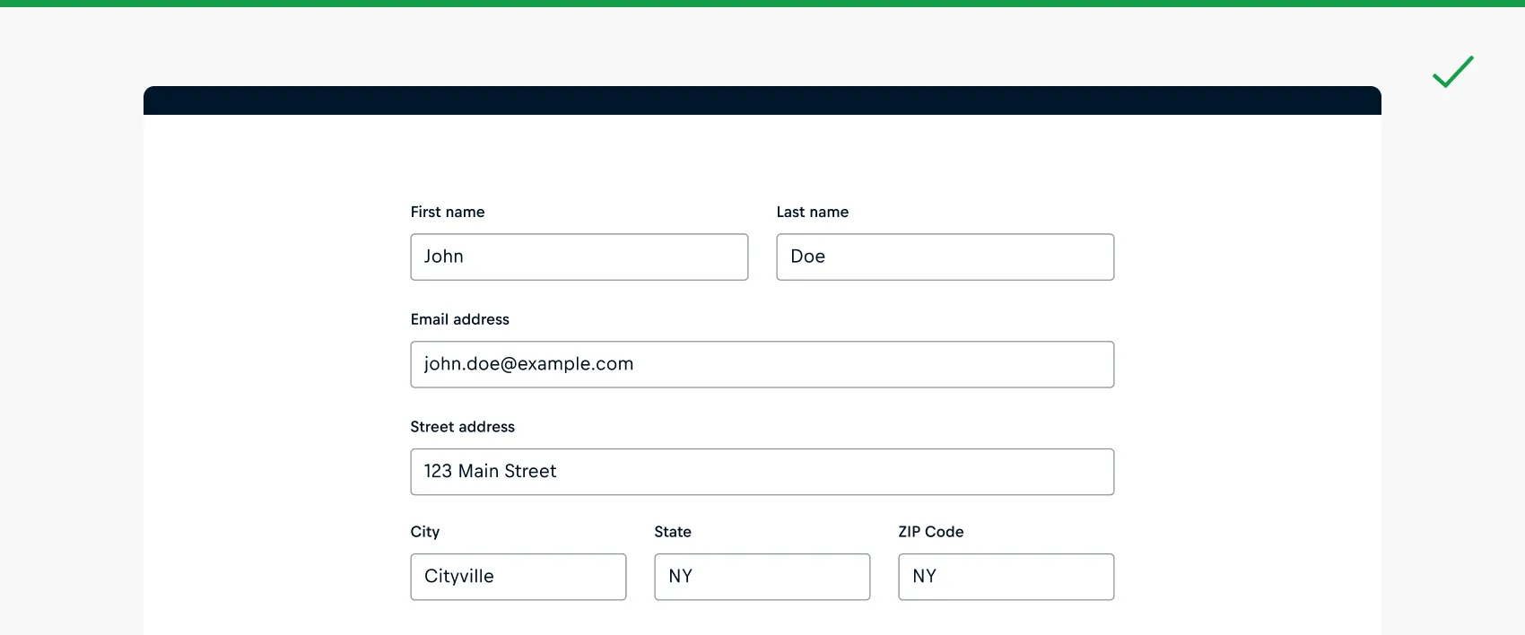 Do: Set a maximum width for the form container to improve legibility and maintain the user's focus on a designated area of the screen. Do: Set a maximum width for the form container to improve legibility and maintain the user's focus on a designated area of the screen.
