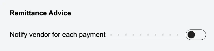 Toggle off Remittance Toggle off Remittance