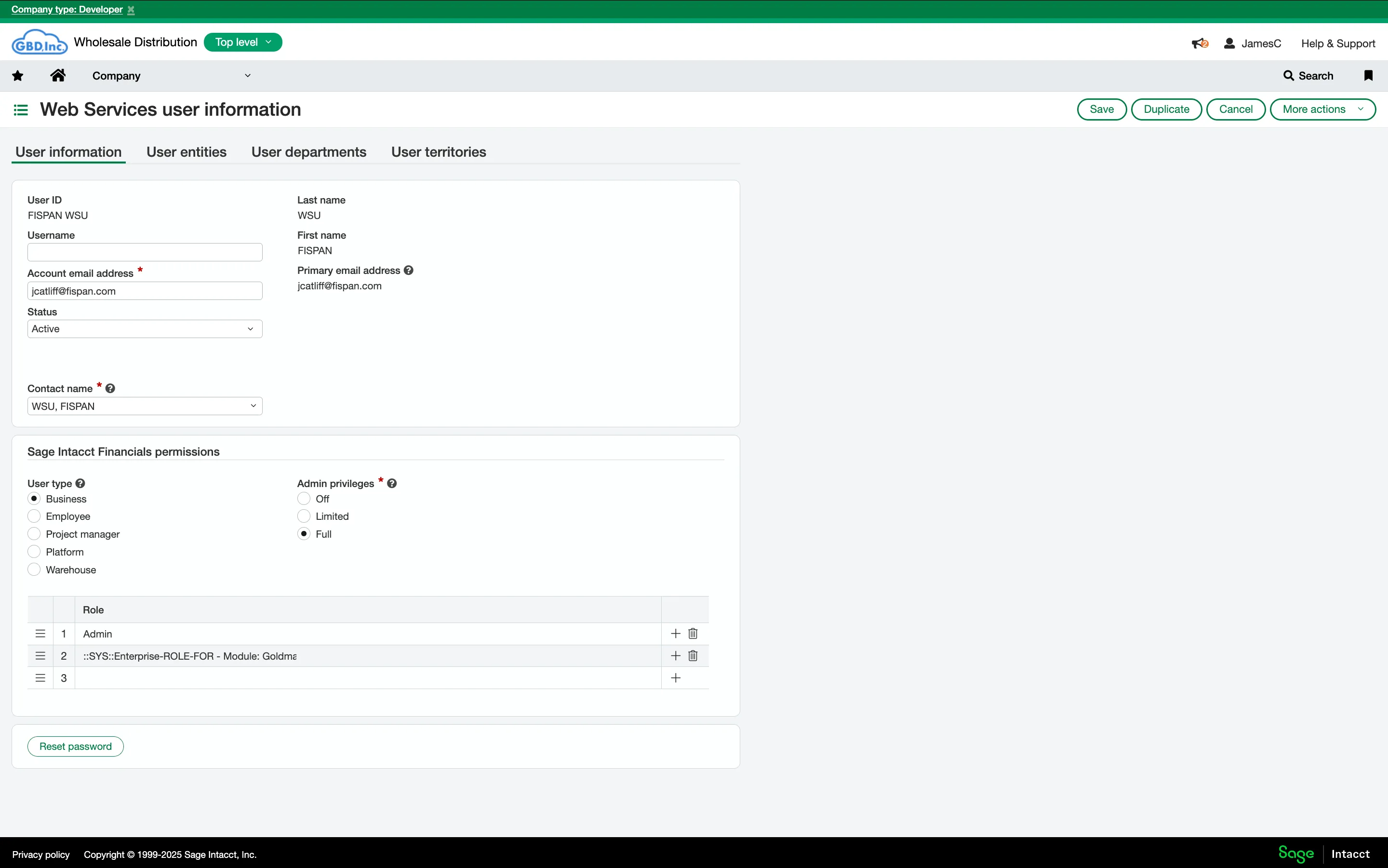 Add Role to Web Service User