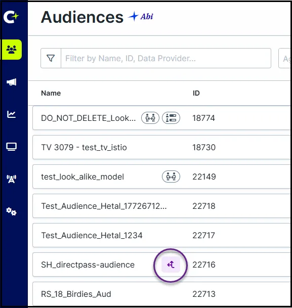 Icône DirectPass sur la page Audiences