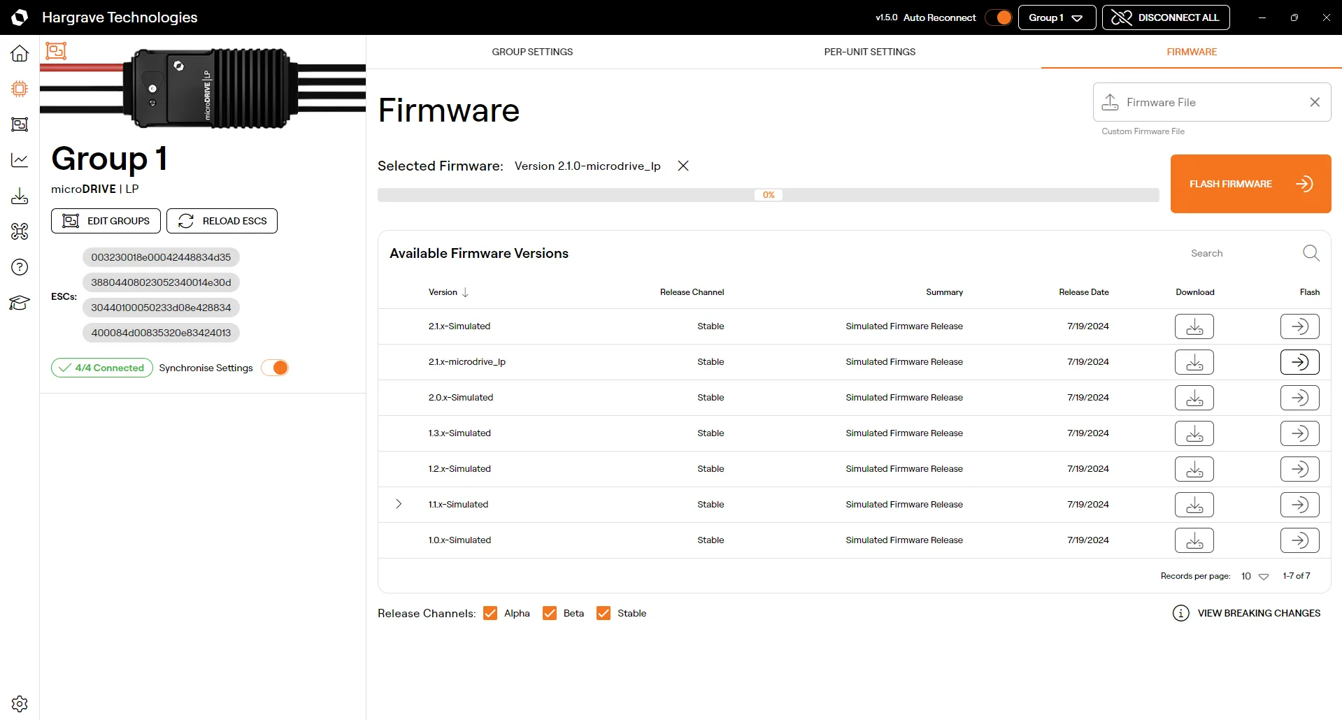 Flashing firmware for a group