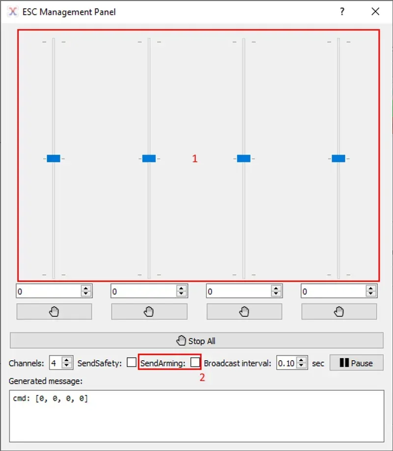 ESC control panel within DroneCAN GUI