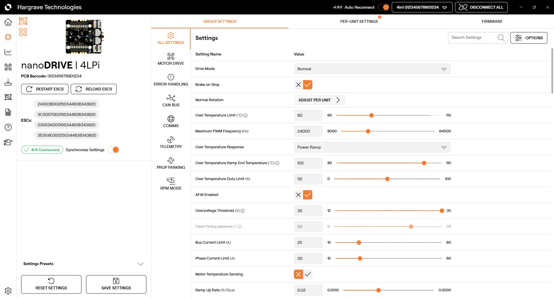 Group settings on a 4-in-1 unit