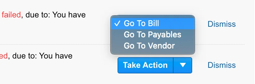 "Take Action" options "Take Action" options
