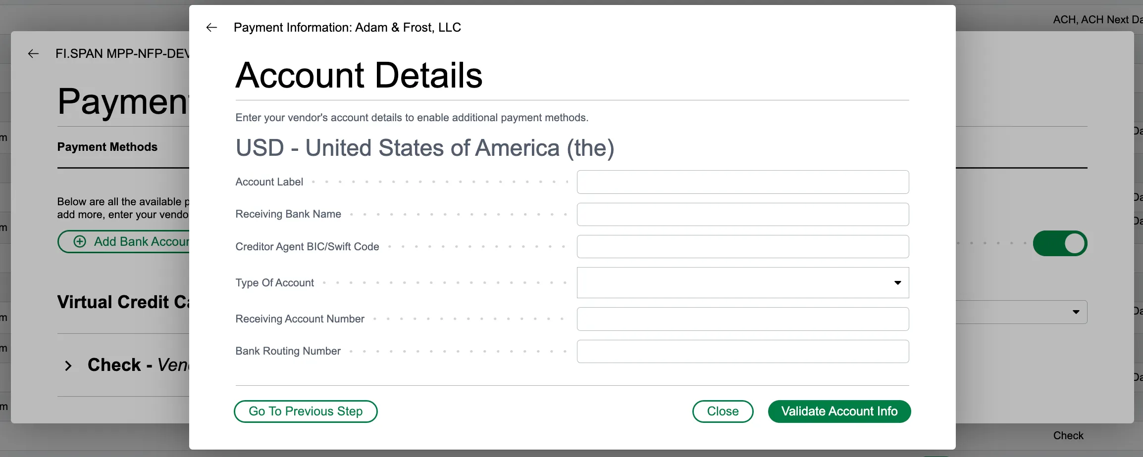 Enter required bank details Enter required bank details