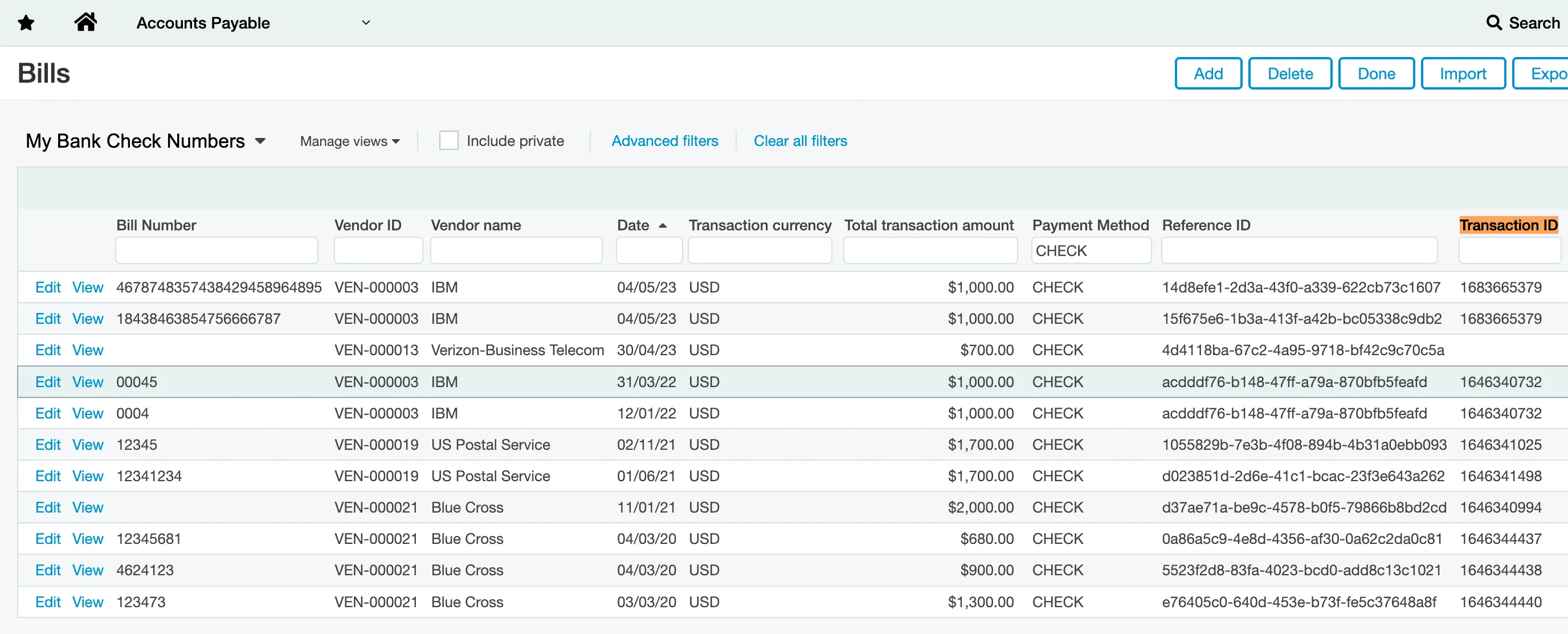 A Custom "My Bank Check Numbers" View