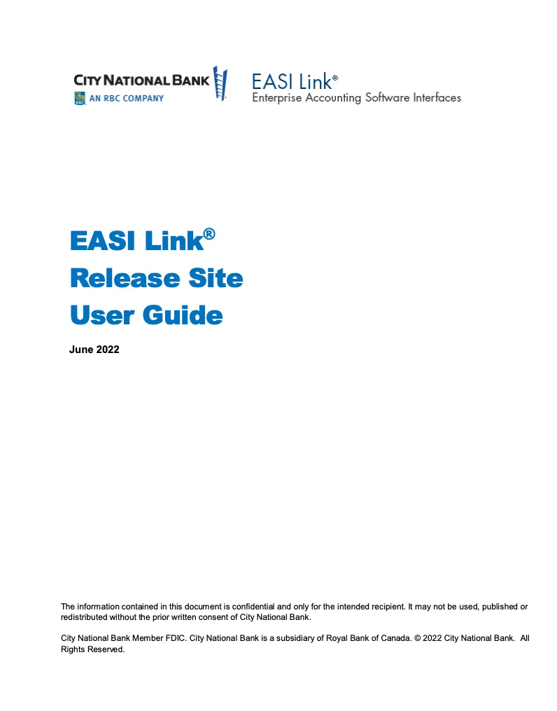 EASI Link Release Site User Guide