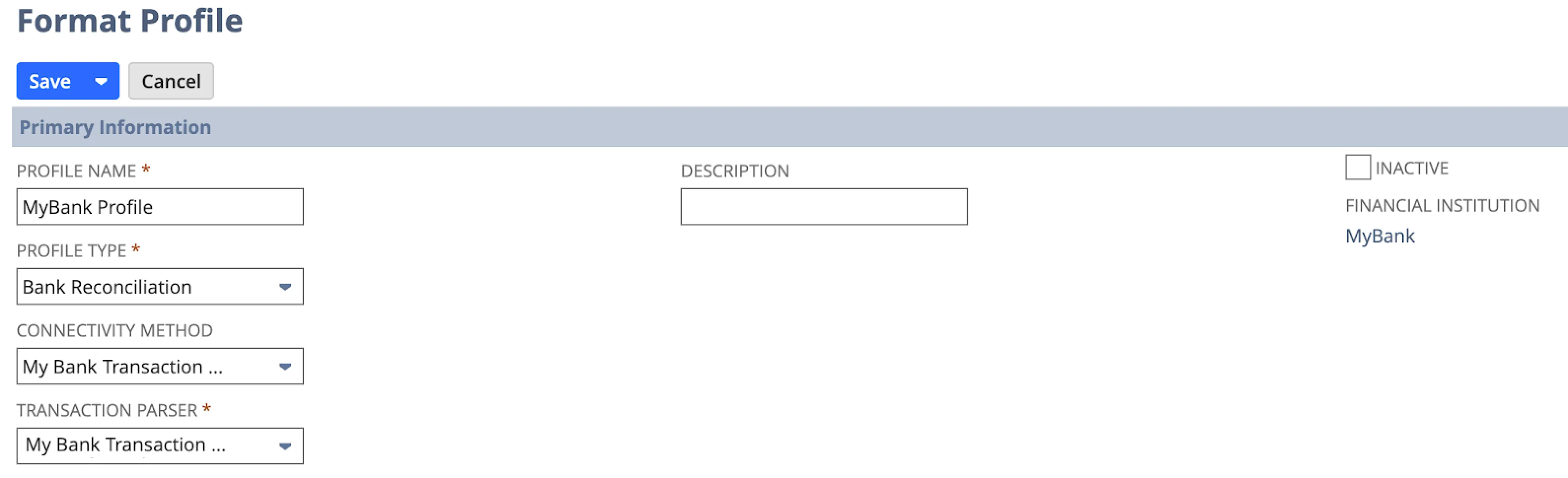 Fill in the required fields under Primary Information