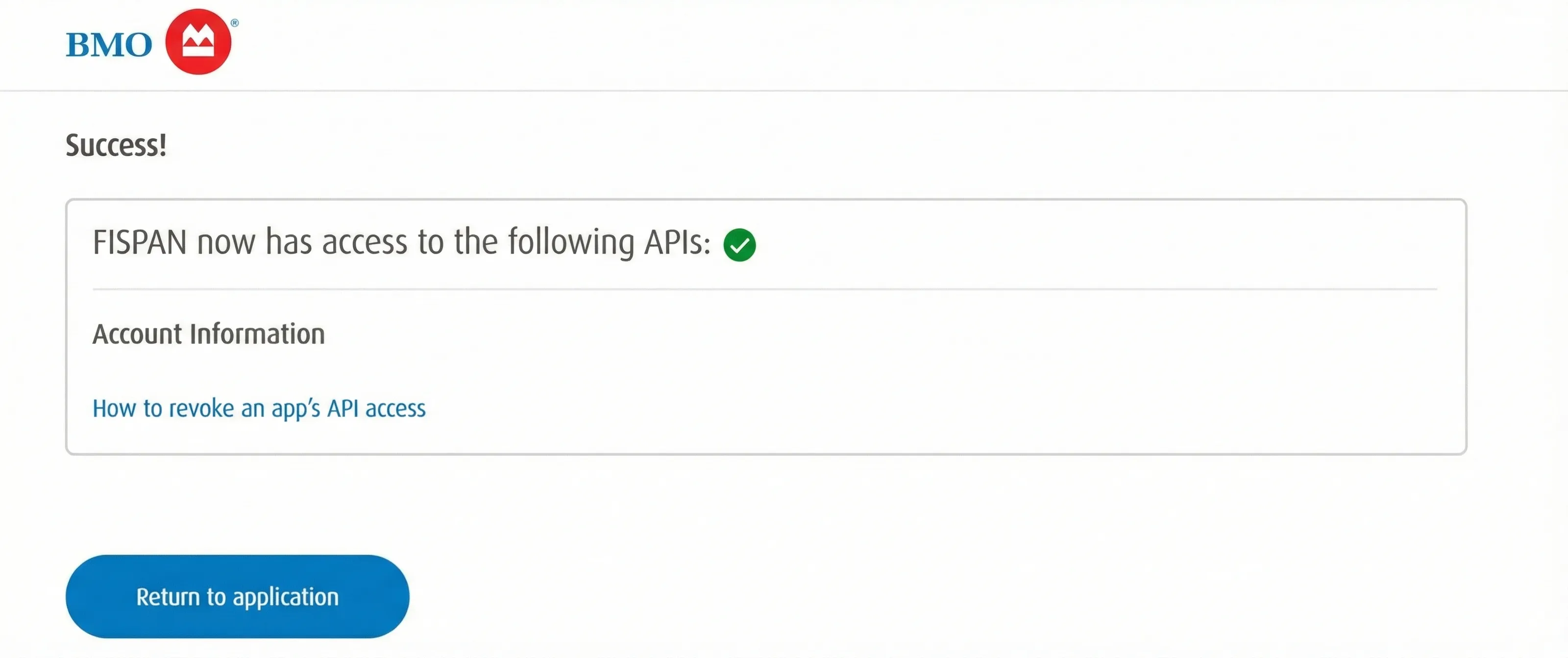 Confirmation message - select Return to application