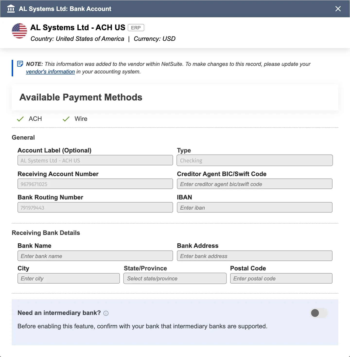 ERP Managed Bank Account ERP Managed Bank Account