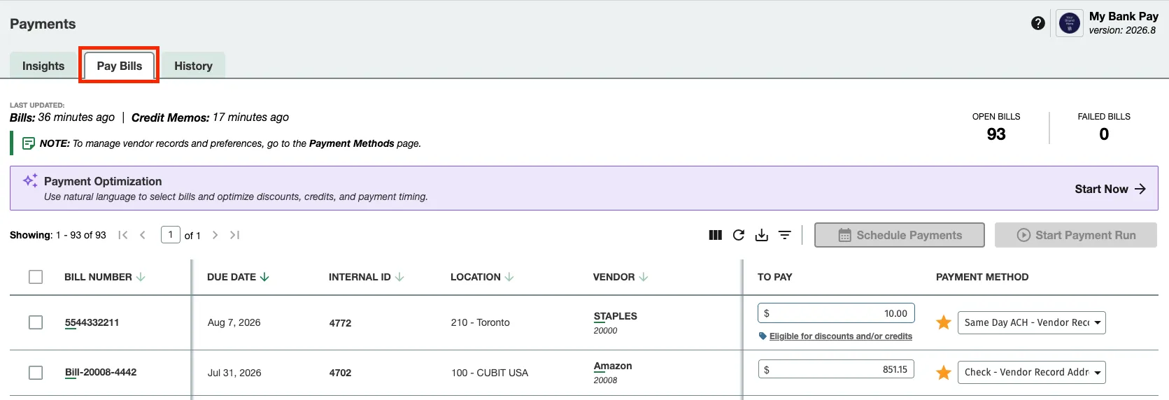 Click on Pay Invoices tab