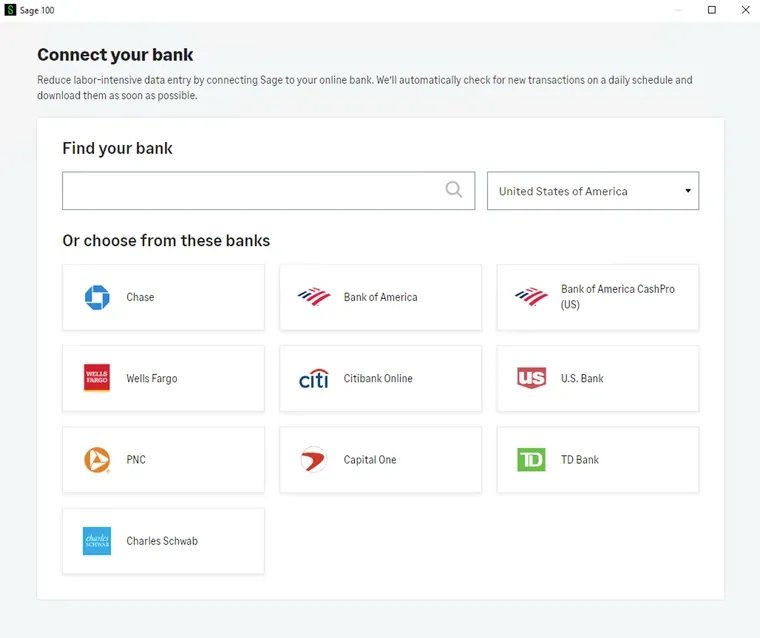 "Connect your bank" window