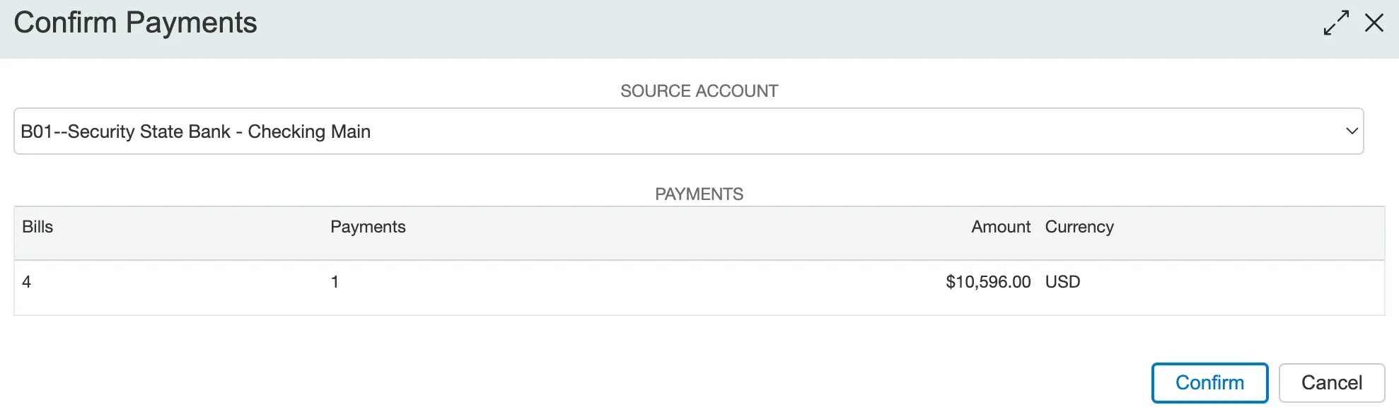 Confirmation window grouped bills