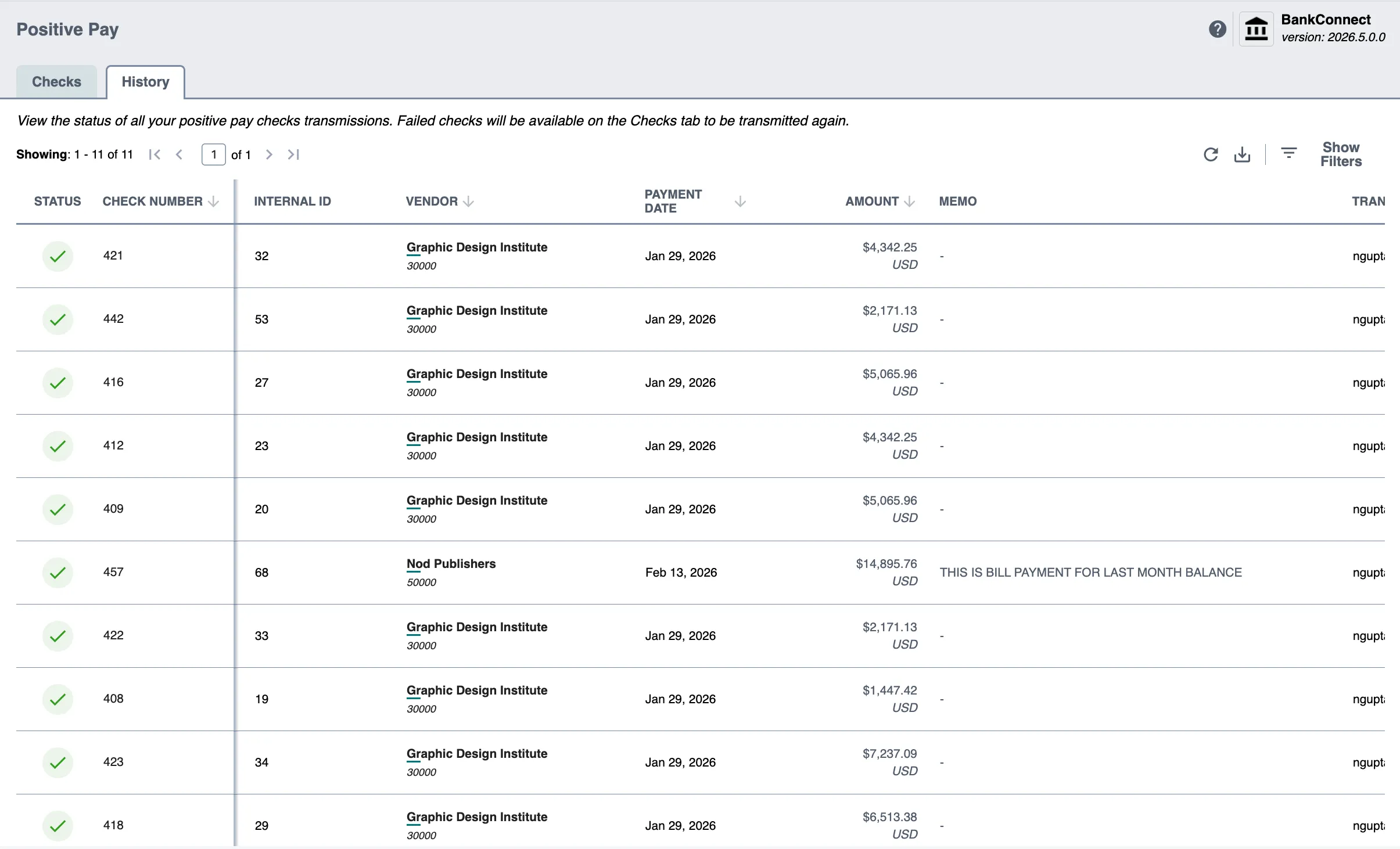 Positive Pay History