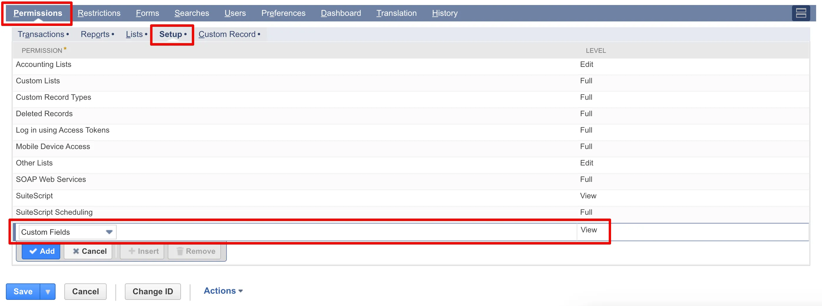 Custom Fields (Level: View) found on Permissions tab → Setup tab Custom Fields (Level: View) found on Permissions tab → Setup tab