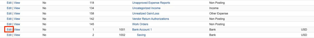 Click 'Edit' to Open the Bank Account Click 'Edit' to Open the Bank Account