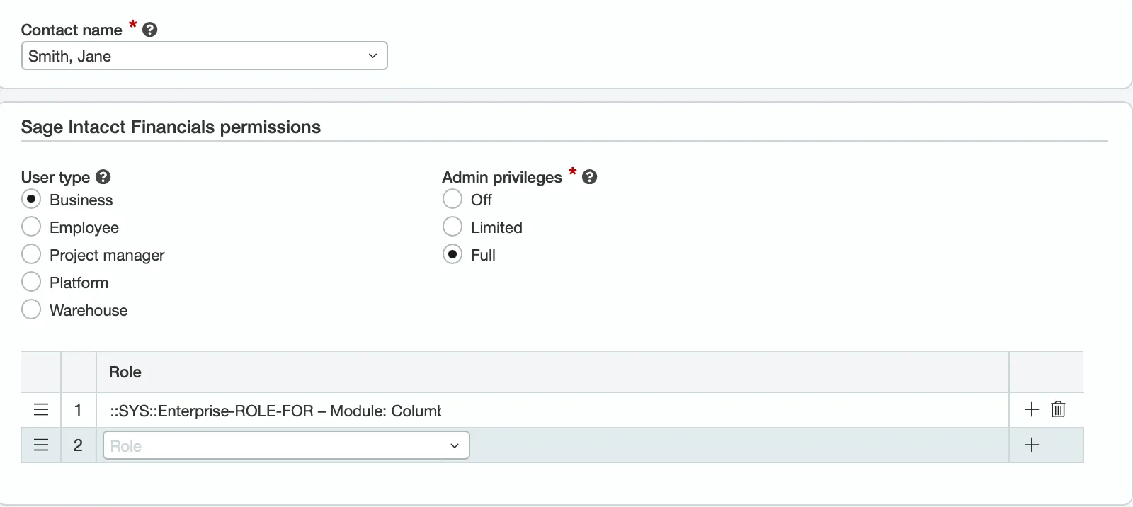 Web Services User Information - Roles information tab Web Services User Information - Roles information tab