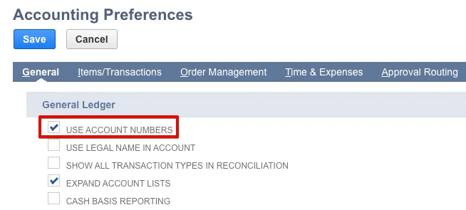 Enable "Use Account Numbers" Enable "Use Account Numbers"