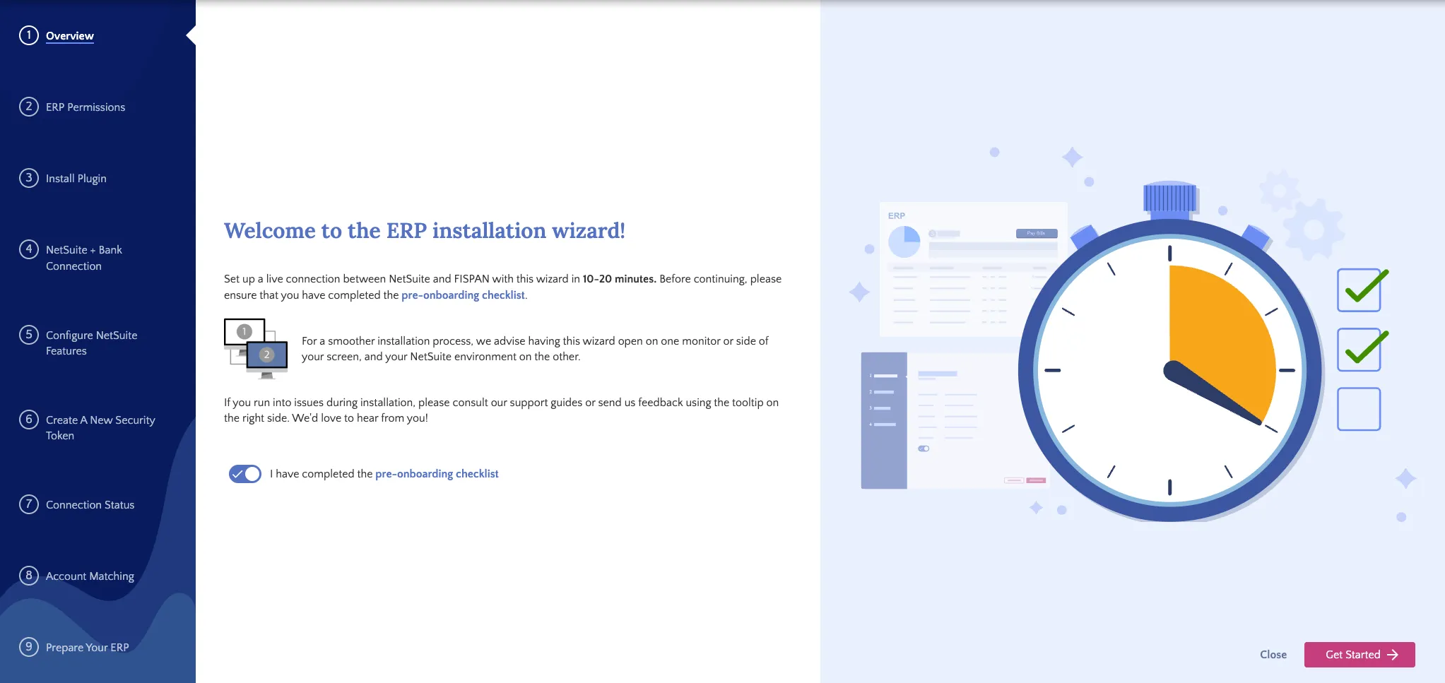 Select "Get Started" on the Welcome to the plugin Installation wizard