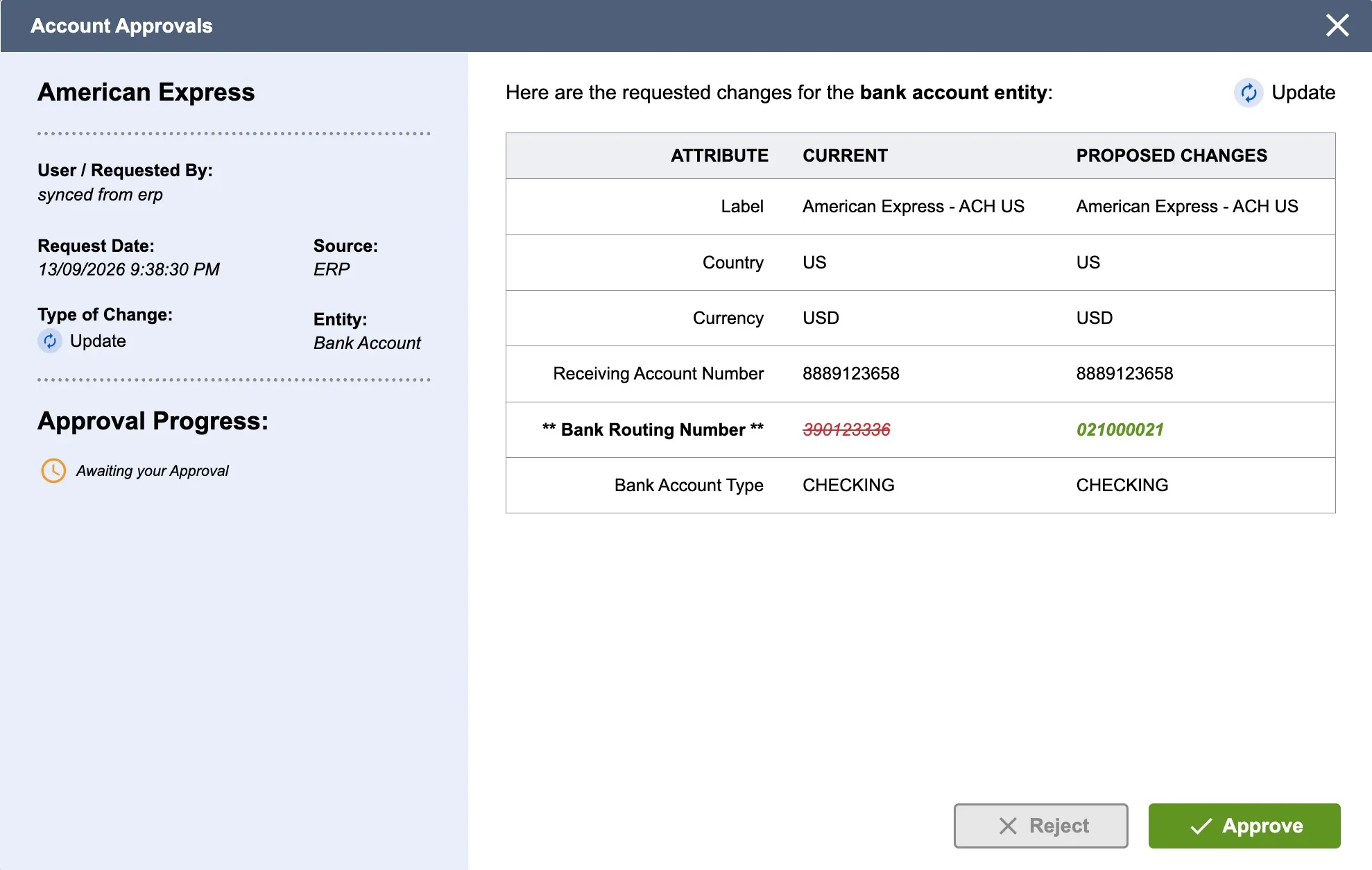 Approve ERP Synced Change Approve ERP Synced Change