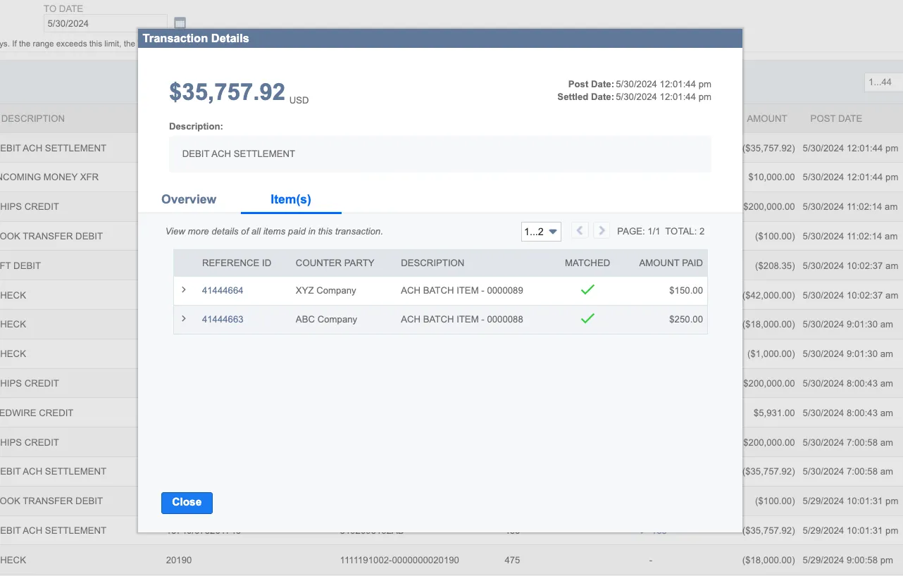 View Unbatched Transactions