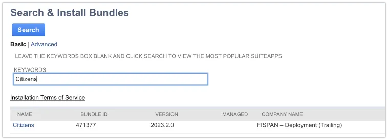 Select the name of the Bundle to proceed with installation Select the name of the Bundle to proceed with installation