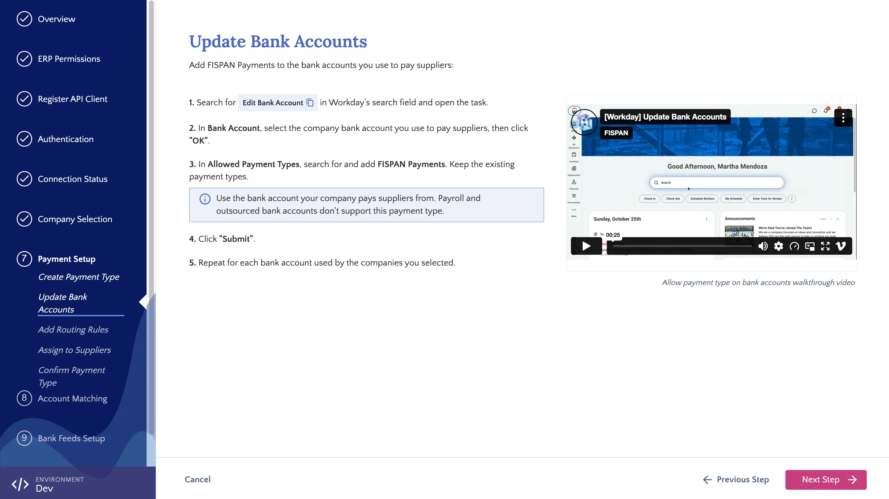 Update Bank Accounts Step