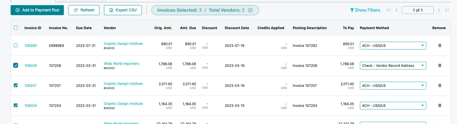 Select Invoices Select Invoices