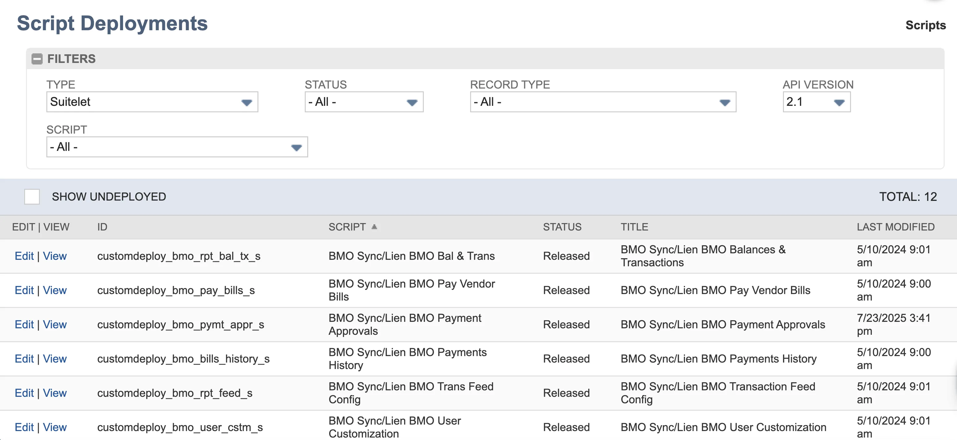 Script Deployments - Suitelets Script Deployments - Suitelets