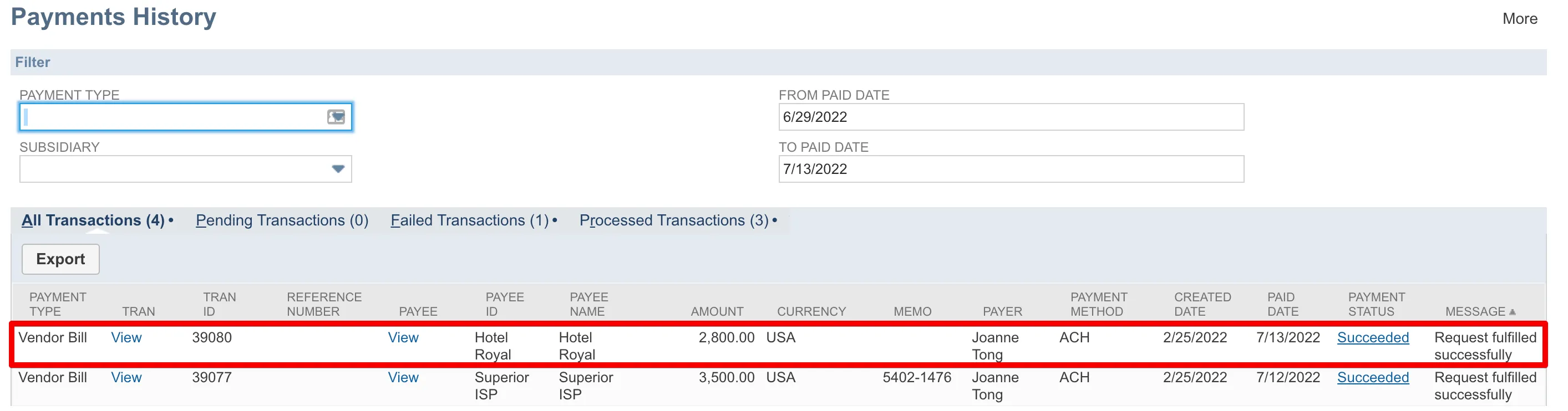 Payment History age showing paid bills Payment History age showing paid bills