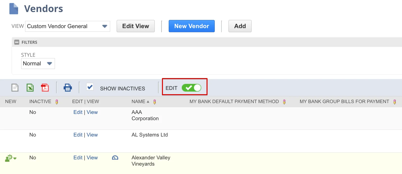 Edit Vendors Edit Vendors