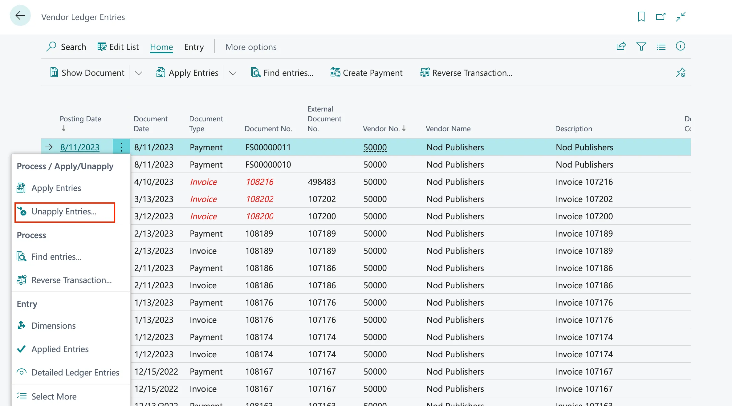Click Unapply Entries Click Unapply Entries