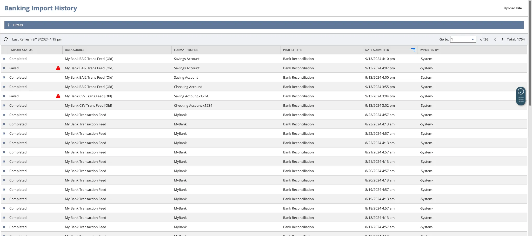 Completed Banking Import