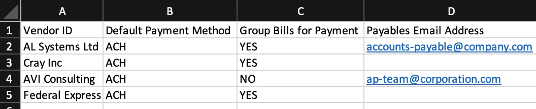 Sample "default_payment_information" CSV file Sample "default_payment_information" CSV file