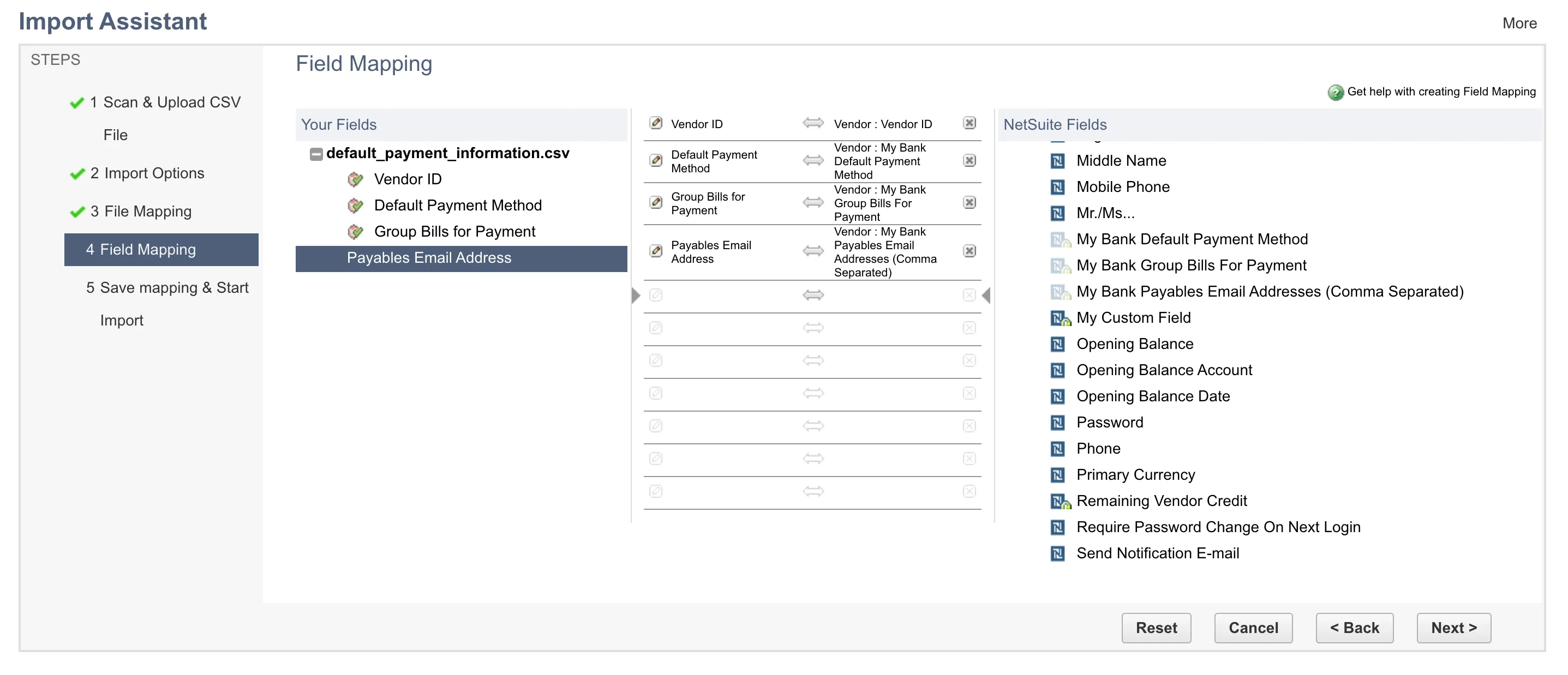 Sample field mapping Sample field mapping
